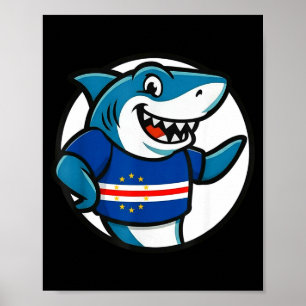Cabo Verde Flag Shark Funny Cabo Verdean Poster