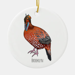 Cabot's tragopan bird cartoon illustration  ceramic tree decoration