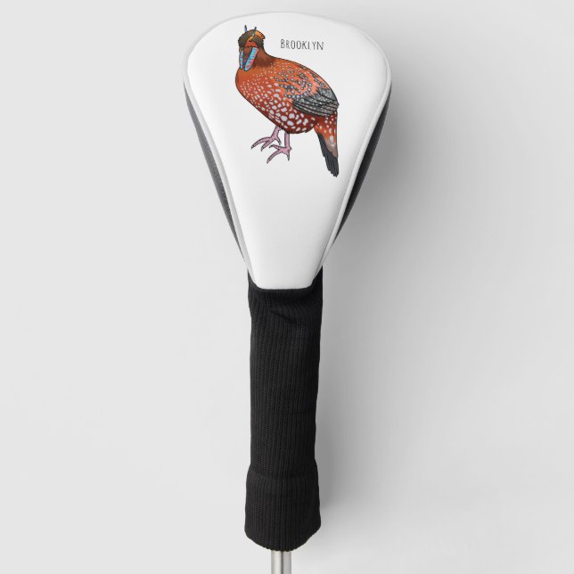 Cabot's tragopan bird cartoon illustration  golf head cover (Front)
