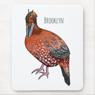 Cabot's tragopan bird cartoon illustration  mouse mat