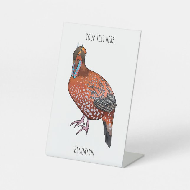 Cabot's tragopan bird cartoon illustration pedestal sign (Front)