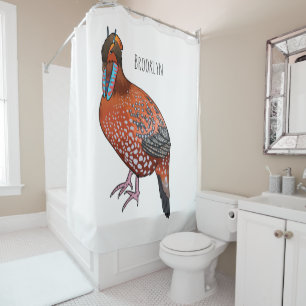 Cabot's tragopan bird cartoon illustration  shower curtain