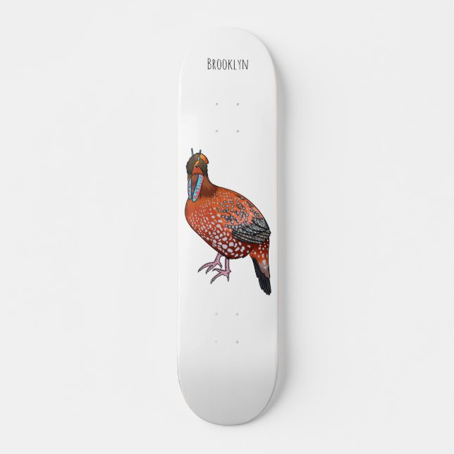 Cabot's tragopan bird cartoon illustration skateboard (Front)