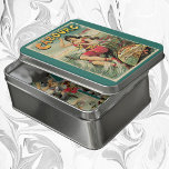 Cabourg, France Beach Resort, Vintage Travel Art Jigsaw Puzzle<br><div class="desc">Vintage illustration European travel poster or luggage label for Cabourg,  France by Edouard Elzingre featuring a brunette woman in an old fashioned bathing suit playing in the waves at the beach. Cabourg is resort town on the ocean in the Normandy region of France.</div>