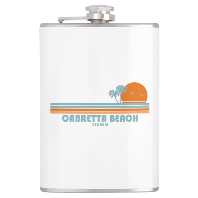 Cabretta Beach Sapelo Island Georgia Sun Palm Tree Hip Flask (Front)