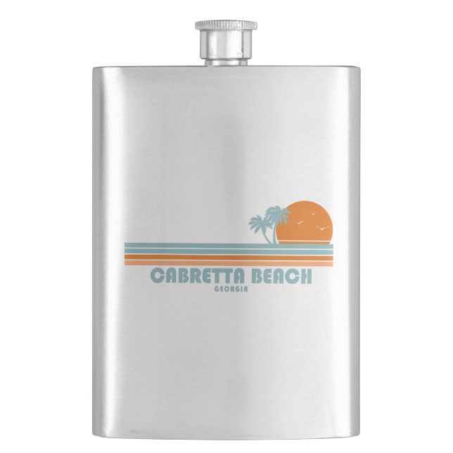 Cabretta Beach Sapelo Island Georgia Sun Palm Tree Hip Flask (Front)