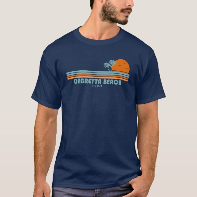 Cabretta Beach Sapelo Island Georgia Sun Palm Tree T-Shirt (Front)