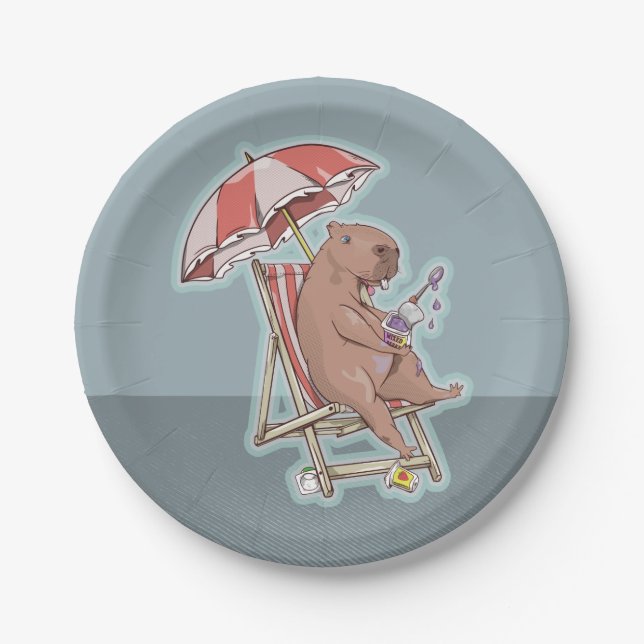 CABYBARA  ON A DECK CHAIR PAPER PLATE (Front)