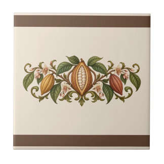 Cacao Botanical Scroll Custom Colour Frieze Tile