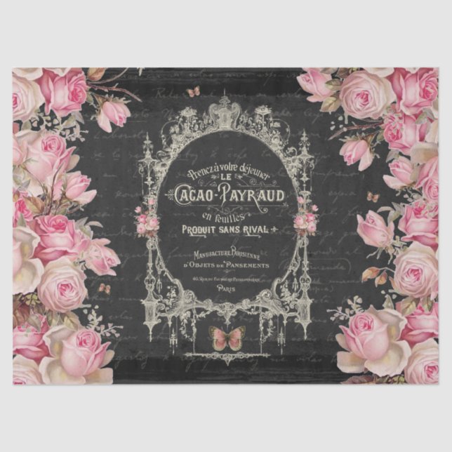 Cacao Chaud et Roses Pink Butterflies Decoupage Tissue Paper (Front)