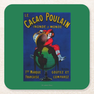 Cacao Poulain Vintage PosterEurope Square Paper Coaster