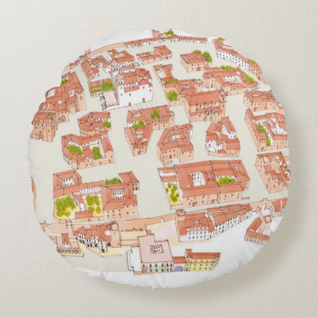 Caceres Spain. Mediaeval city Round Cushion (Front)