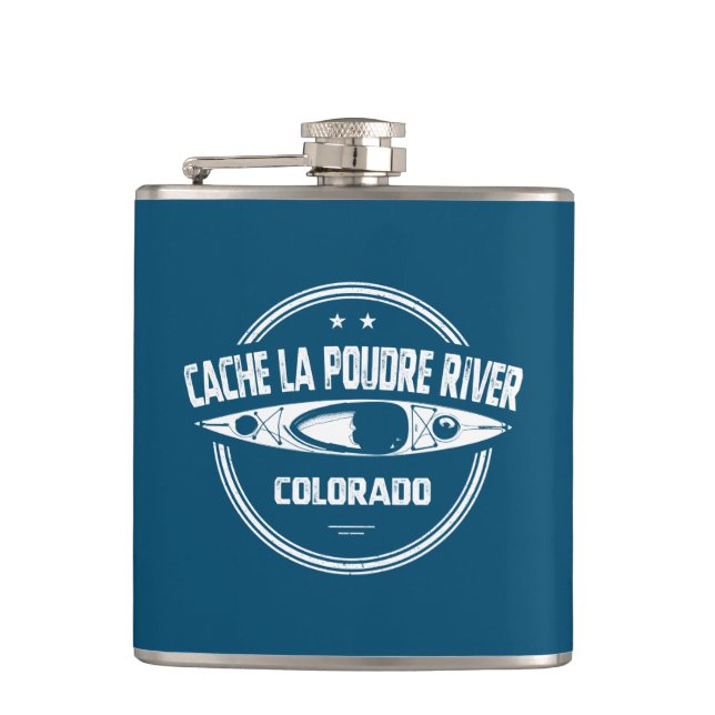 Cache la Poudre River Colorado Kayaking Hip Flask (Front)