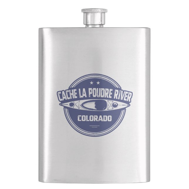 Cache la Poudre River Colorado Kayaking Hip Flask (Front)