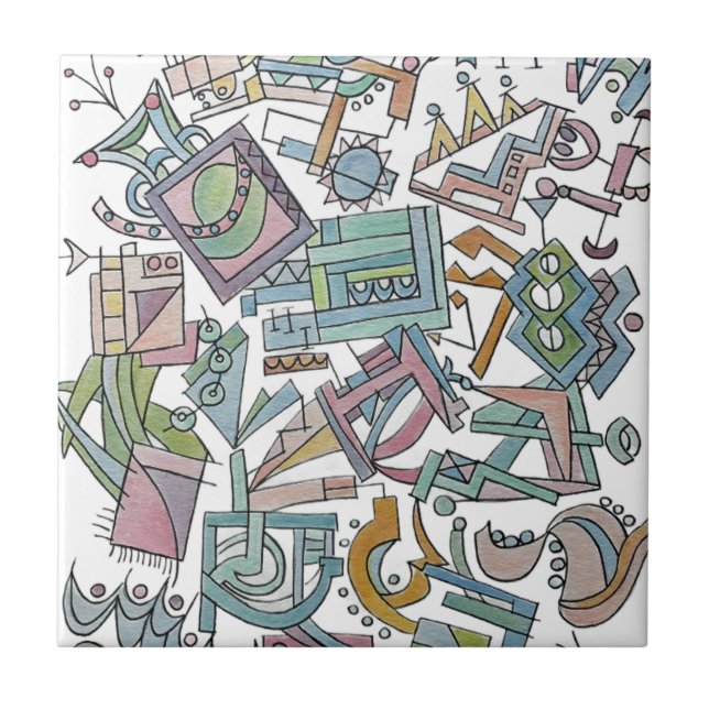Cacophony-Whimsical Abstract Geometric Art Tile (Front)