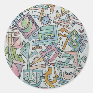 Cacophony-Whimsical Abstract Watercolor Art Classic Round Sticker