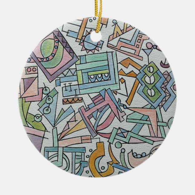 Cacophony-Whimsical Modern Geometric Art Ceramic Tree Decoration (Front)