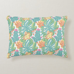 Cacti and plant Desert Botanical Green Orange Pink Decorative Cushion