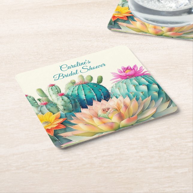 Cacti And Succulent Square Paper Coaster (Angled)