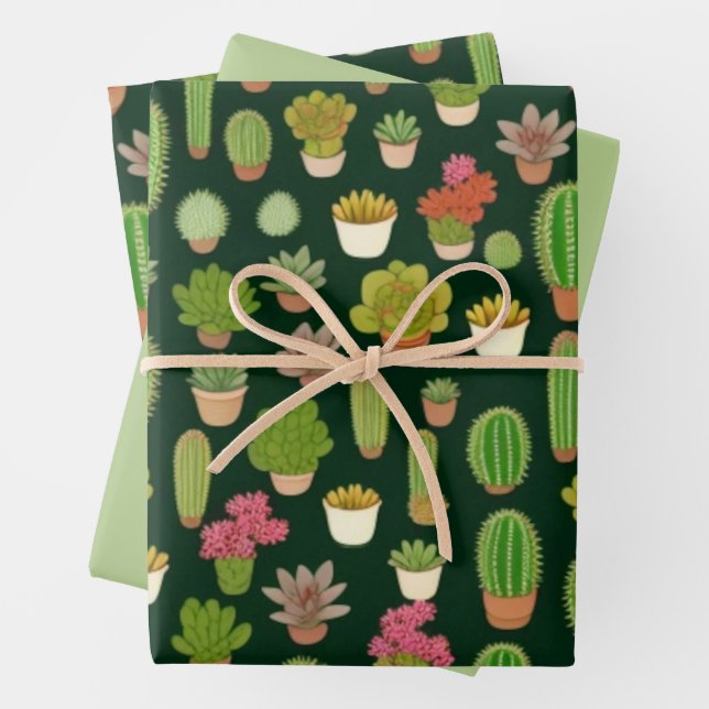 Cacti and Succulent Wonderland Wrapping Paper Sheet (In situ)