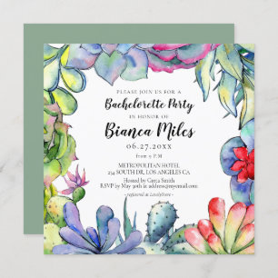 Cacti and succulents watercolor Bachelorette Party Invitation