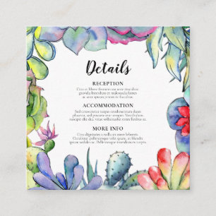 Cacti and succulents wedding guest information enclosure card