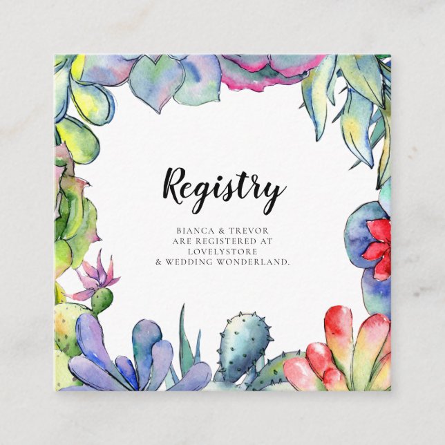 Cacti and succulents wedding registry card (Front)