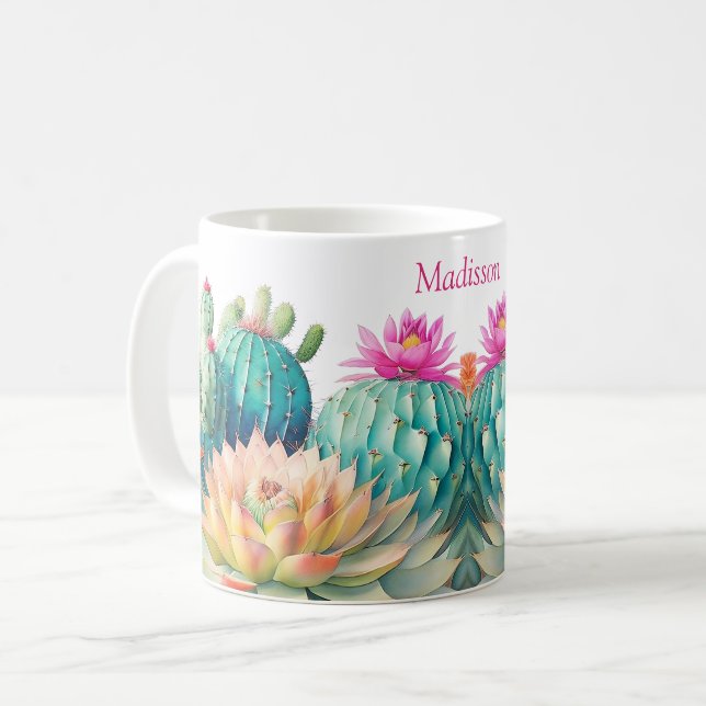 Cacti And Succulents With Name Coffee Mug (Front Left)
