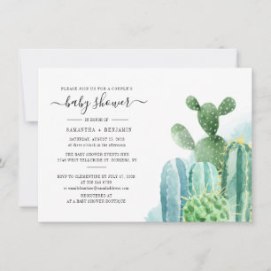 Cacti Botanical Watercolor Couples Baby Shower Invitation