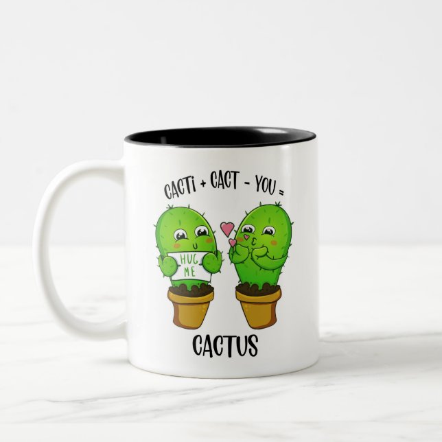 Cacti + Cact-You= Cactus Cute Couples Valentine Two-Tone Coffee Mug (Left)