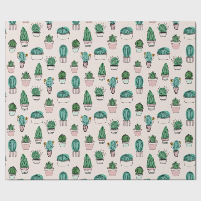 Cacti Cactus Succulent Plant Pattern Wrapping Paper (Seam)