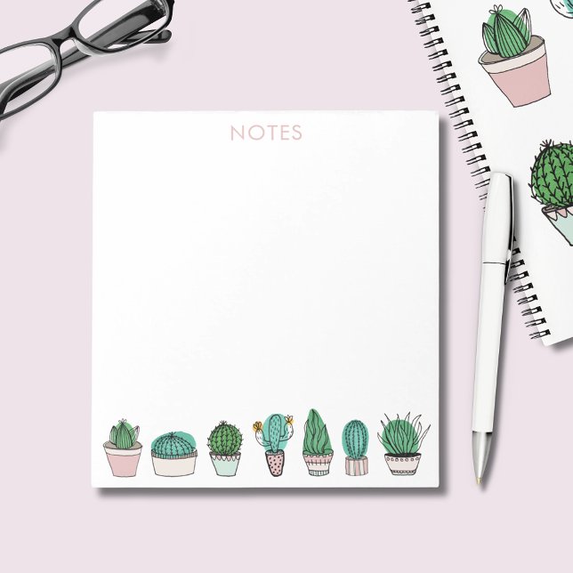 Cacti Cactus Succulents Potted Plants Notepad (Potted succulent cactus cacti notepad with customized text. )