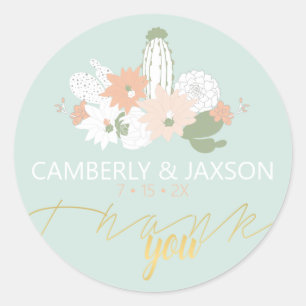 Cacti Cactus Theme Wedding Customisable Thank You Classic Round Sticker