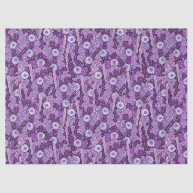 Cacti Camouflage, Floral Pattern, Purple Violet Tissue Paper (Front)