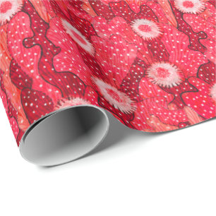Cacti Camouflage, Floral Pattern, Strawberry Red Wrapping Paper