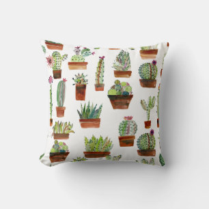 Cacti Charm: Watercolor Succulent Texture. Cushion