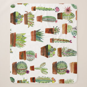 Cacti Charm: Watercolor Succulent Texture. Sherpa Blanket