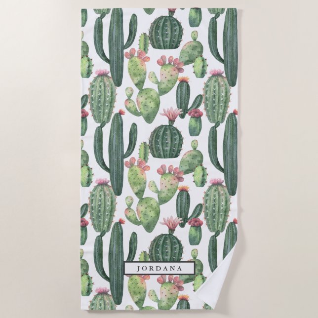 Cacti Desert Theme Personalised Beach Towel (Front)