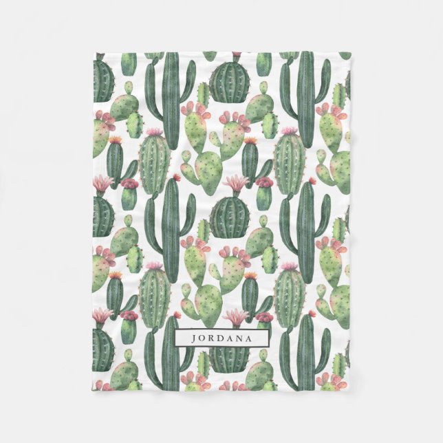 Cacti Desert Theme Personalised Fleece Blanket (Front)