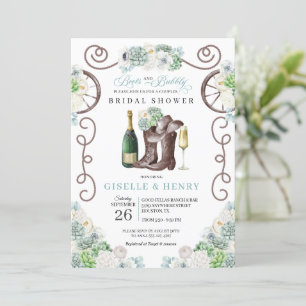 Cacti Floral Western Boots & Bubbly Bridal Shower  Invitation