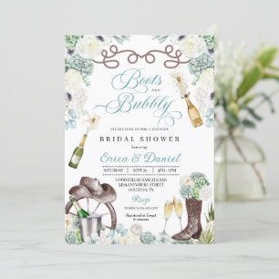 Cacti Floral Western Boots & Bubbly Bridal Shower Invitation