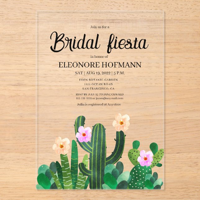  Cacti flowers  Bridal Fiesta  Acrylic Invitations (Front)