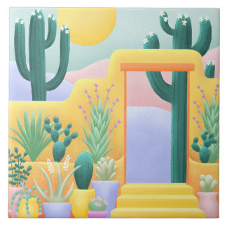 Cacti Garden Southwestern Desert Landscape Artwork Tile