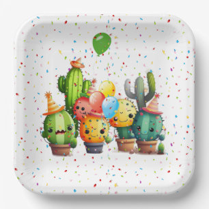 Cacti Group with Party Confetti Paper Plate