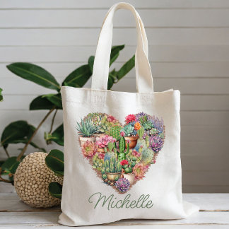 Cacti In A Heart Shape With Name Tote Bag