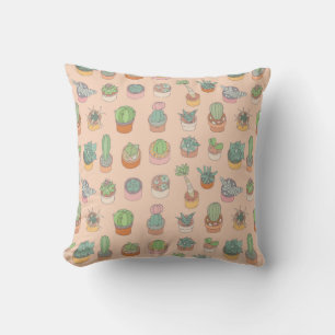 Cacti in pots, vintage pattern. cushion