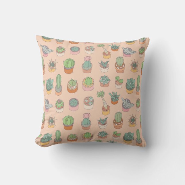 Cacti in pots, vintage pattern. cushion (Front)
