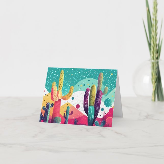 Cacti in vibrant colours note card (Front)