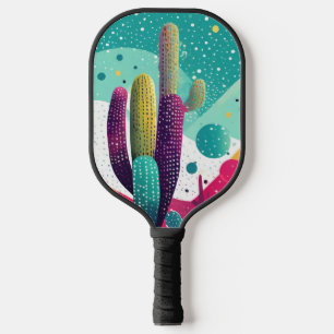 Cacti in vibrant colours pickleball paddle