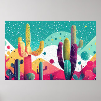 Cacti in vibrant colours  poster